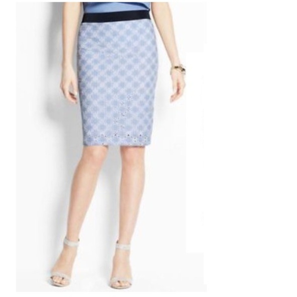 Ann Taylor Blue White Eyelet Lace Skirt Size 8